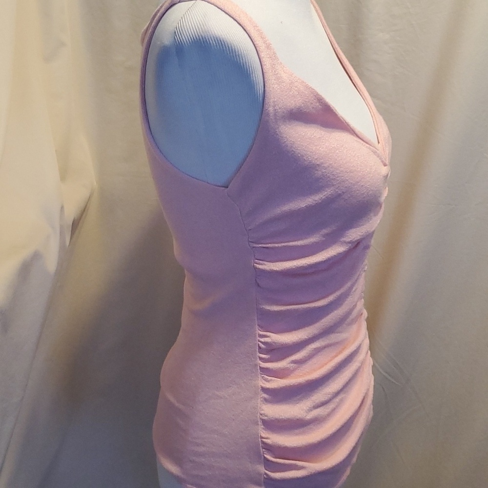 Michael Stars Pink Rouched Metallic Tank OS - Picture 2 of 7